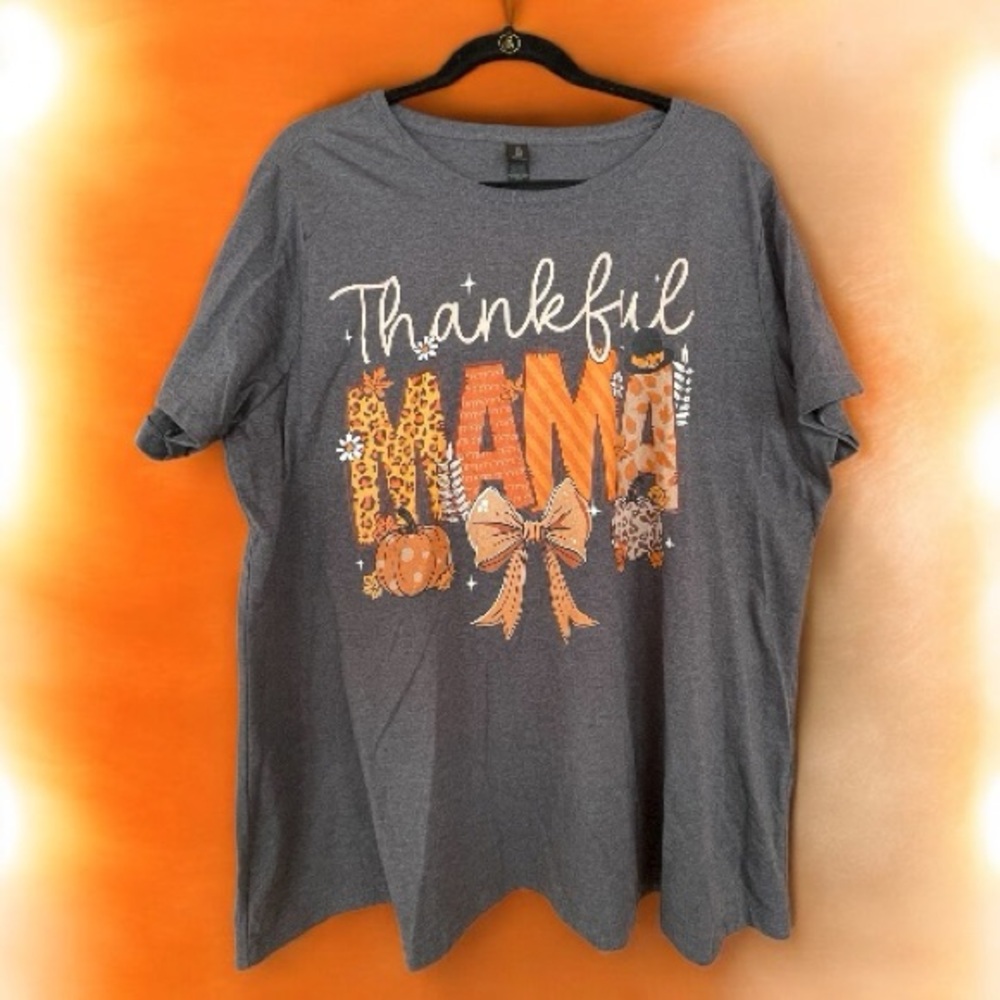 Thankful Mama Thanksgiving Holiday Graphic Tee. Plus Size 2X